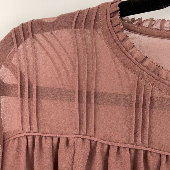 Wilfred Burgundy Chiffon Sheer Pleated Ruffle Collar Lourdes Blouse Size Medium - Picture 5 of 10
